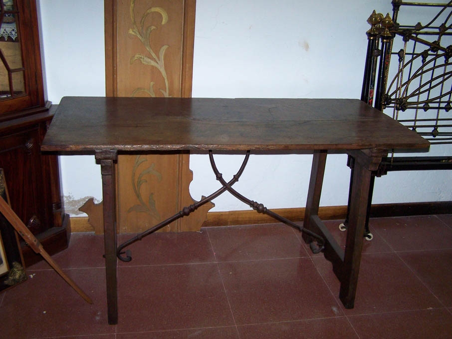 Image of Spanish walnut & iron stretcher table