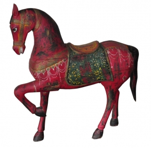 Image of Prancing Horse sculpture wooden painted red