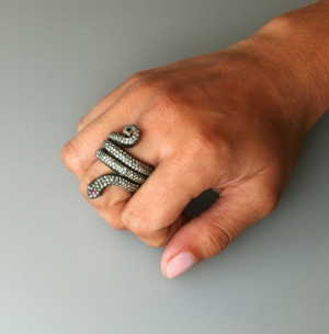 Image of Diamond, Gold, & Ruby Serpent Ring.